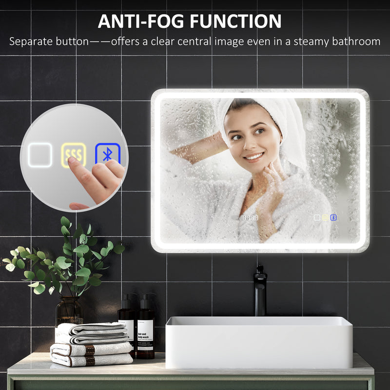 HOMCOM Illuminated Bathroom Mirror With Bluetooth Silver