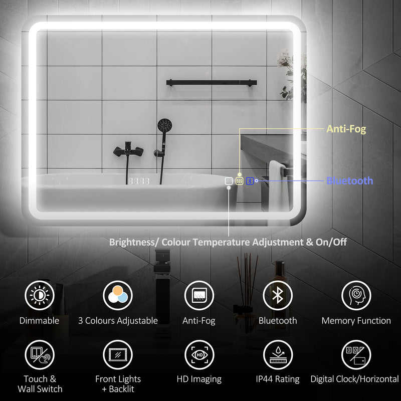 HOMCOM Illuminated Bathroom Mirror With Bluetooth Silver