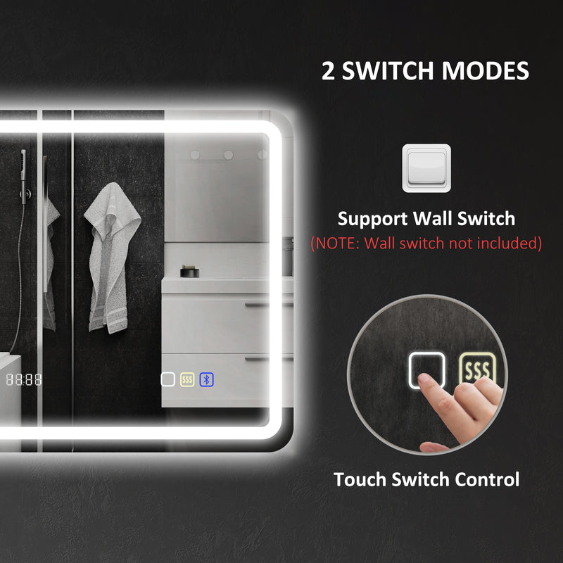 HOMCOM Illuminated Bathroom Mirror With Bluetooth Silver