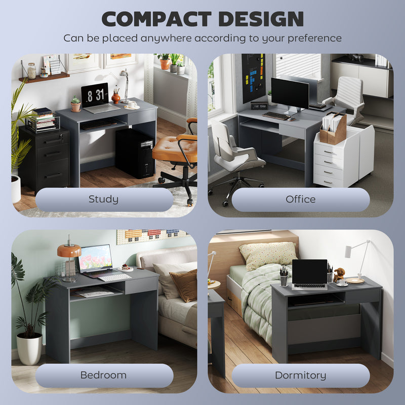 HOMCOM Compact Computer Table With Keyboard Tray And Drawer