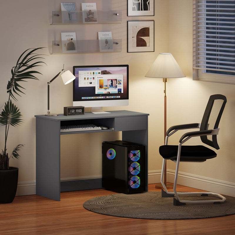HOMCOM Compact Computer Table With Keyboard Tray And Drawer