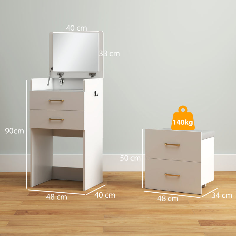 HOMCOM 3 in 1 Dressing Table Vanity Desk with Mirror and Cushioned Stool