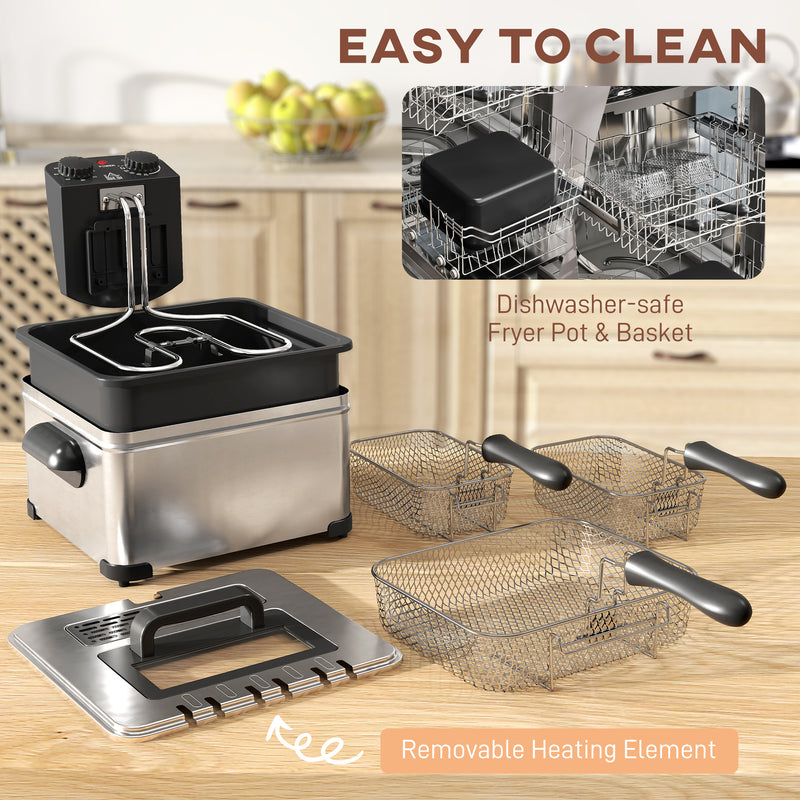 HOMCOM 5L Deep Fryer with Removable Oil Basket and Viewing Window, 2000W
