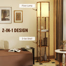 HOMCOM 4 Layer Column Standing Lamp with USB Ports, Rustic Brown