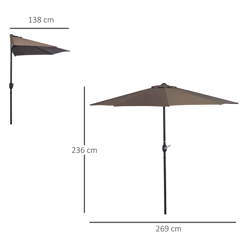 Outsunny 2.7m Metal Frame Garden Furniture Parasol Half Round Umbrella