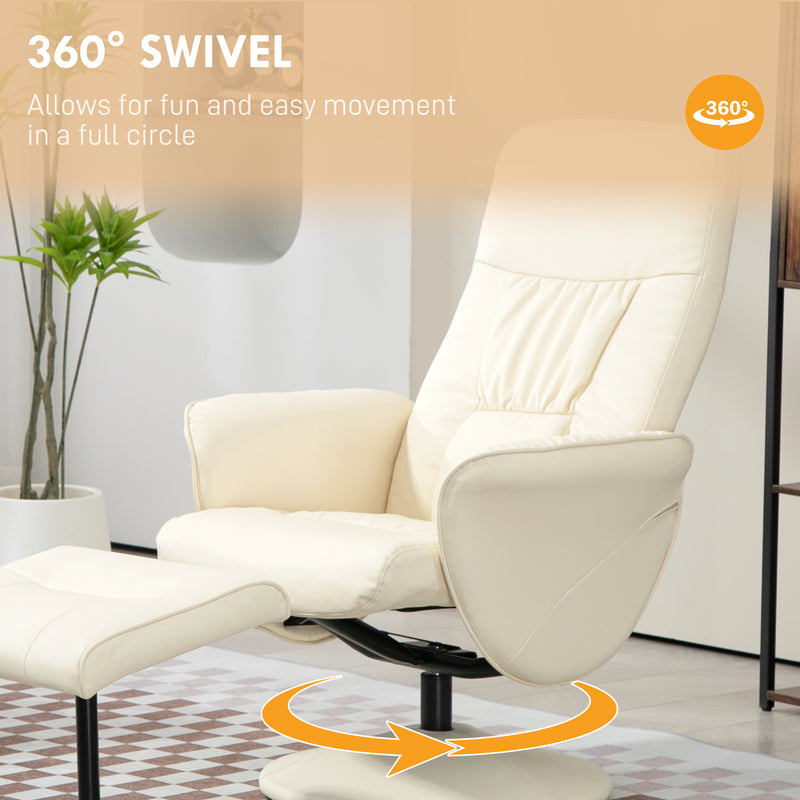 HOMCOM PU Leather Armchair And Footrest Swivel Recliner W/ Ottoman Light Grey/Cream/Dark Grey