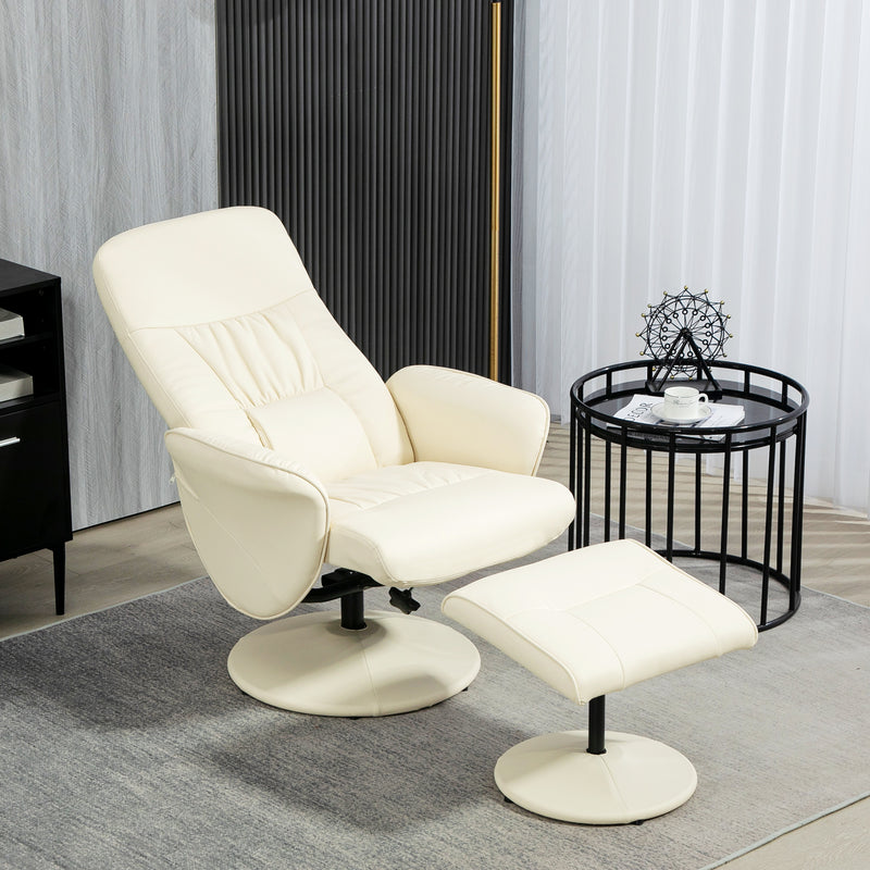 HOMCOM PU Leather Armchair And Footrest Swivel Recliner W/ Ottoman Light Grey/Cream/Dark Grey