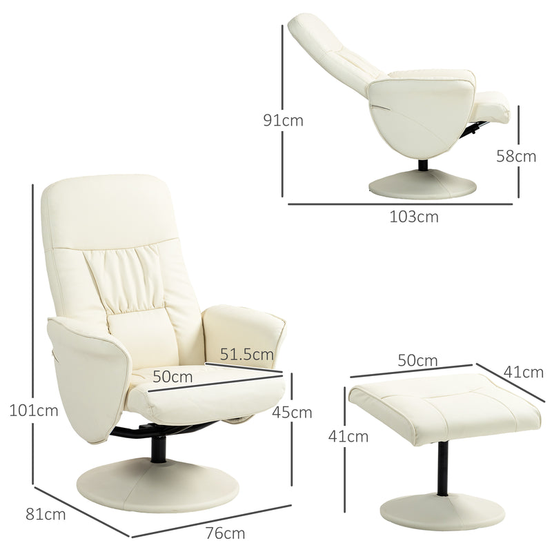 HOMCOM PU Leather Armchair And Footrest Swivel Recliner W/ Ottoman Light Grey/Cream/Dark Grey