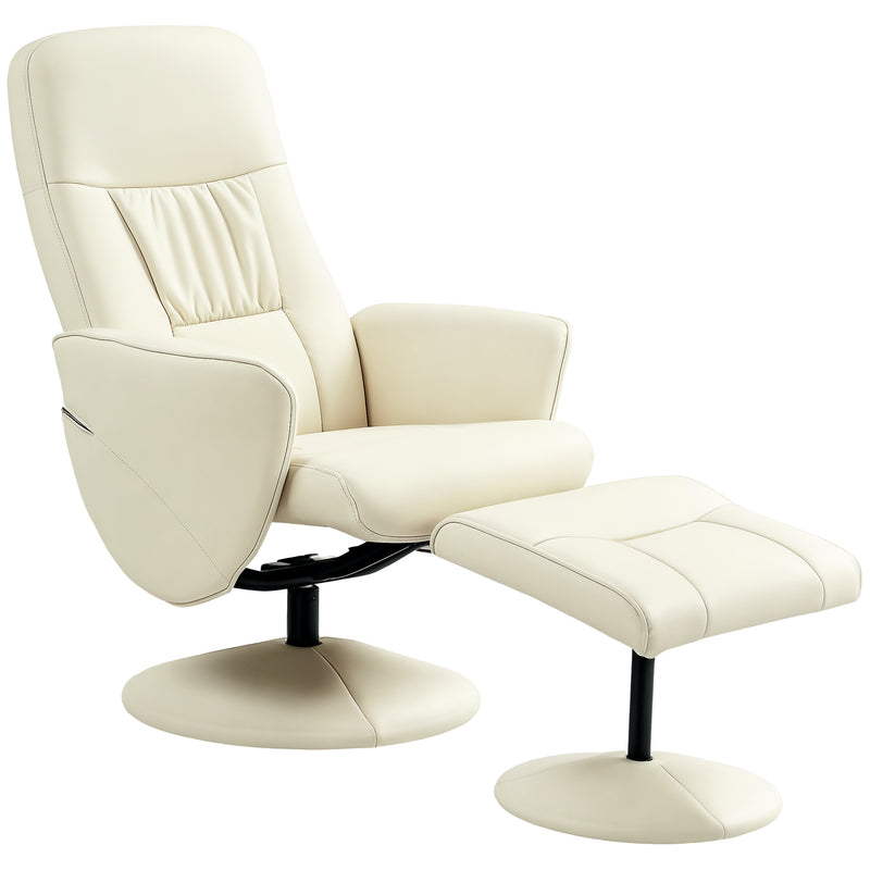 HOMCOM PU Leather Armchair And Footrest Swivel Recliner W/ Ottoman Light Grey/Cream/Dark Grey