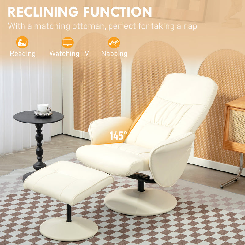 HOMCOM PU Leather Armchair And Footrest Swivel Recliner W/ Ottoman Light Grey/Cream/Dark Grey