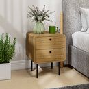 HOMCOM Bedside Table, Modern Nightstand with 2 Drawers Rounded Edges, Oak