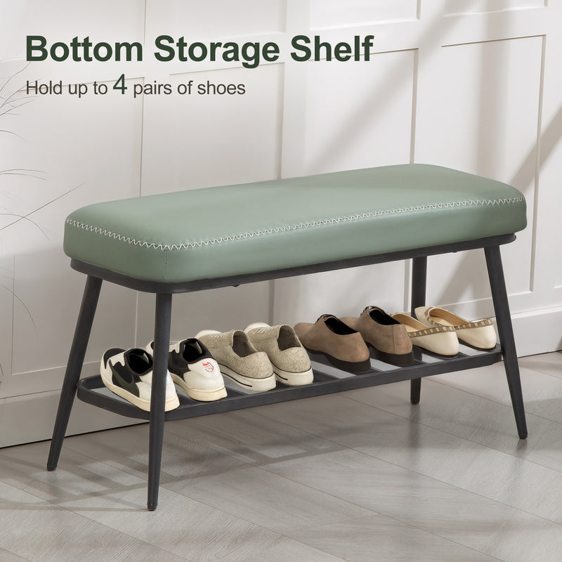 HOMCOM Shoe Bench, PU Leather Shoe Storage Bench for Entryway,