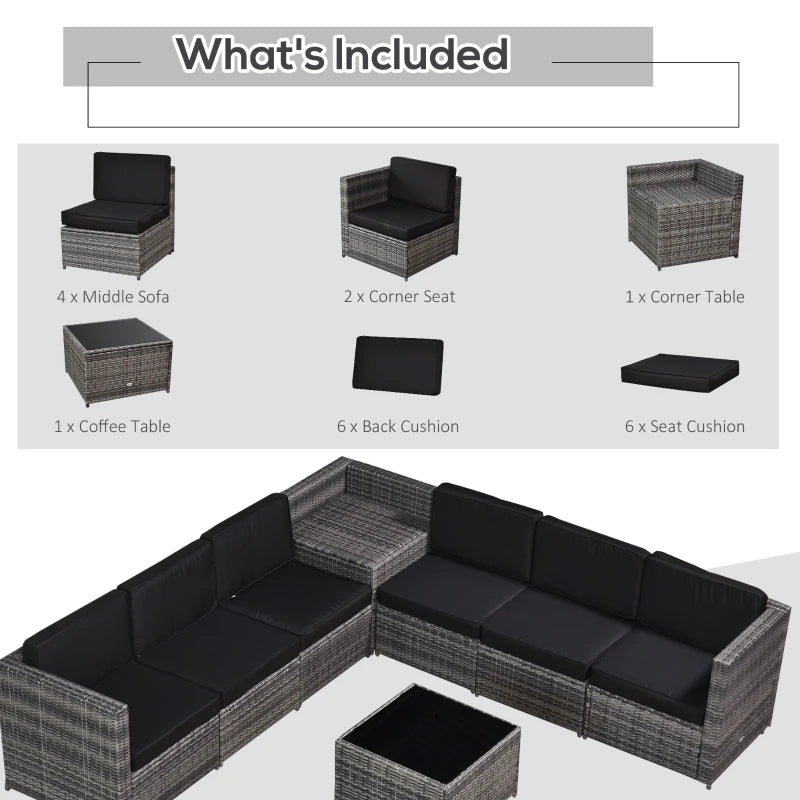 Outsunny Patio Rattan Sofa Set  6 Seater - Grey