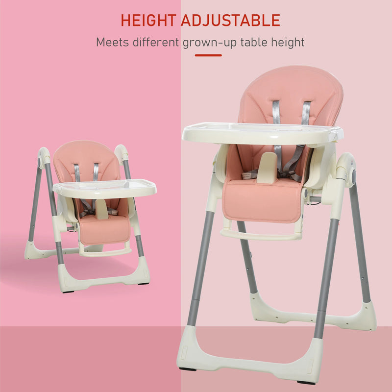 HOMCOM Babies Foldable PU Highchair Pink