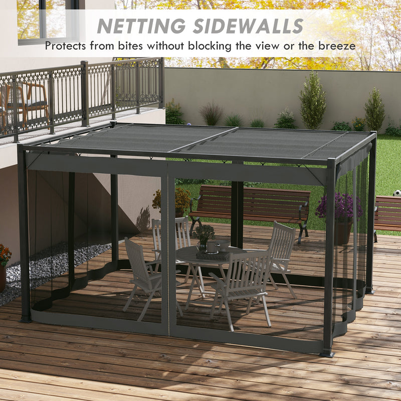 Outsunny Pergola with Retractable Roof and Netting, Dark Grey