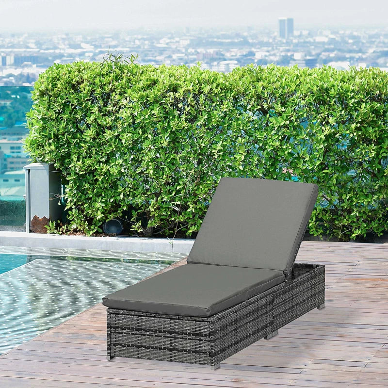 Outsunny Rattan Reclining Lounger - Grey