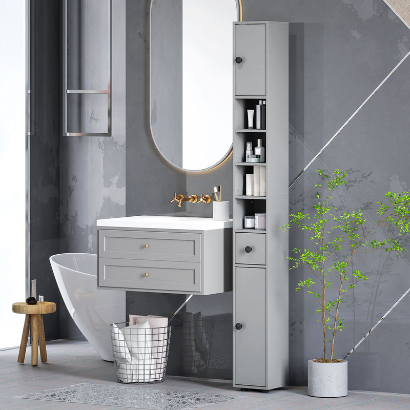 kleankin Slim Bathroom Cabinet, Toilet Roll Storage w/ Shelves