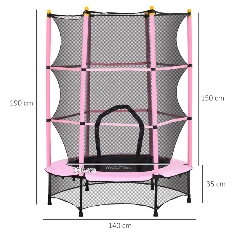 HOMCOM 4.6FT/75 Inch Kids Trampoline With Safety Enclosure, Indoor Outdoor, Pink