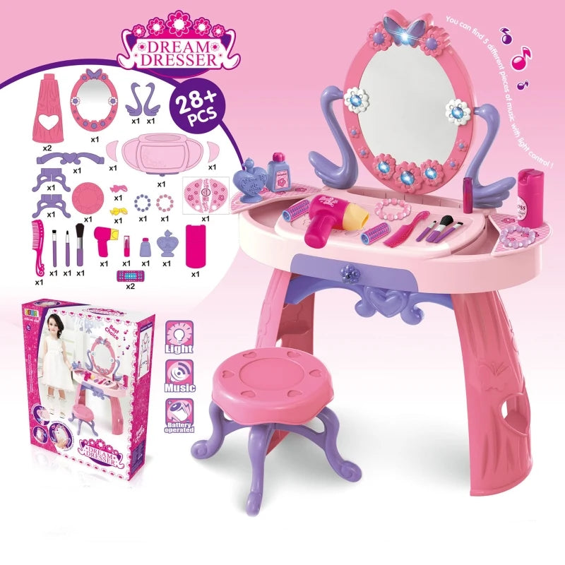 HOMCOM Dressing Table Playset - Pink Purple