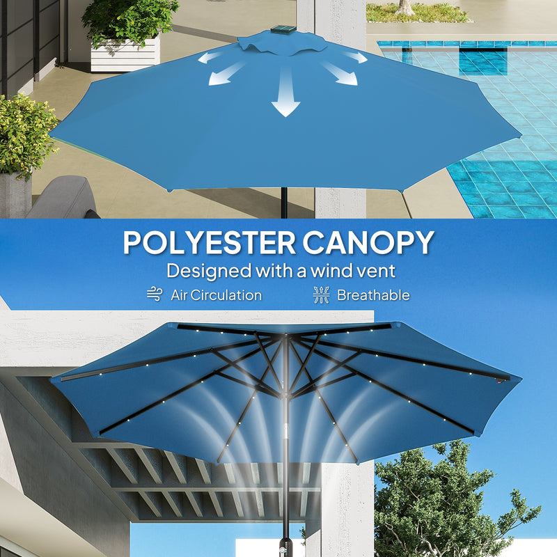 Outsunny 24 LED Solar Powered Parasol Umbrella Garden Tilt Outdoor String Light