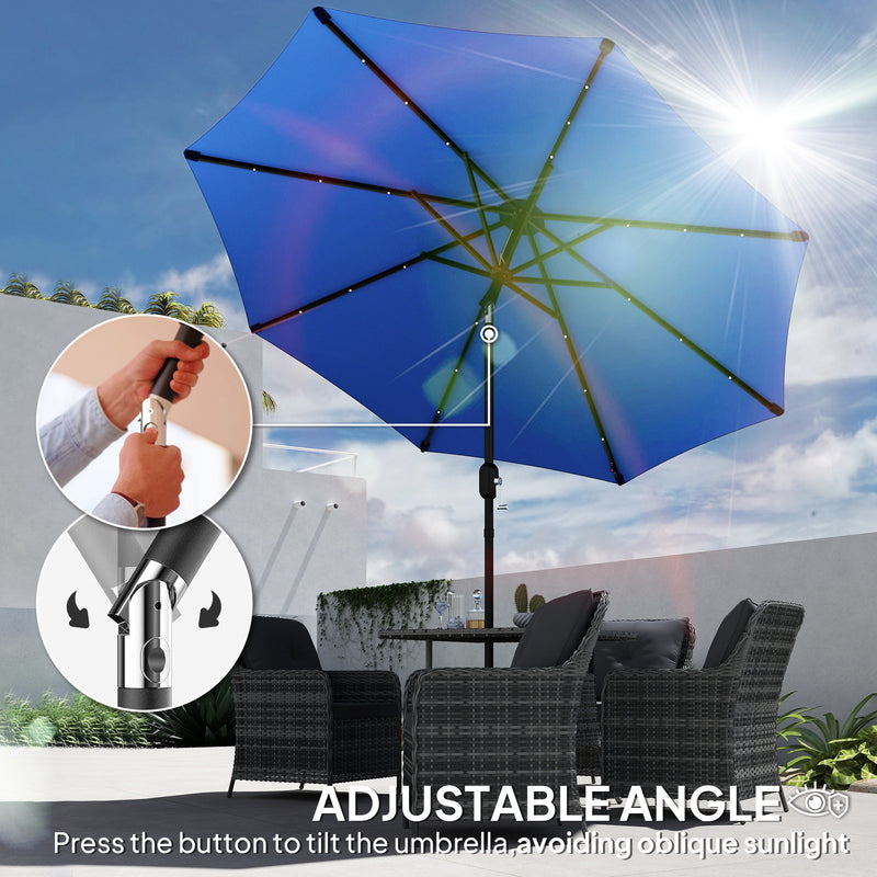 Outsunny 24 LED Solar Powered Parasol Umbrella Garden Tilt Outdoor String Light