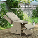 Outsunny Rattan Garden Recliner Chair with Flip Table, Brown