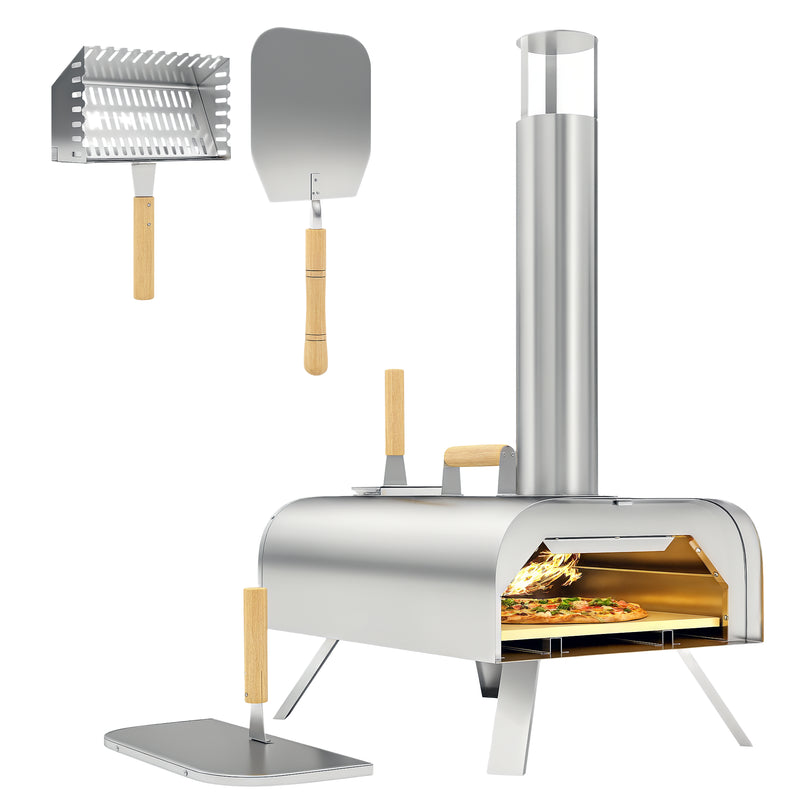 Outsunny Portable Wood Pellet Pizza Oven with Foldable Legs 12 Inch Stone