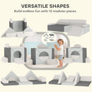 AIYAPLAY Kids Play Sofa, 12 Pieces Foam Modular Convertible Sofa, Grey