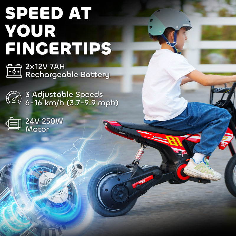 AIYAPLAY 24V Battery Powered Ride On Motorcycle with Rear Suspension