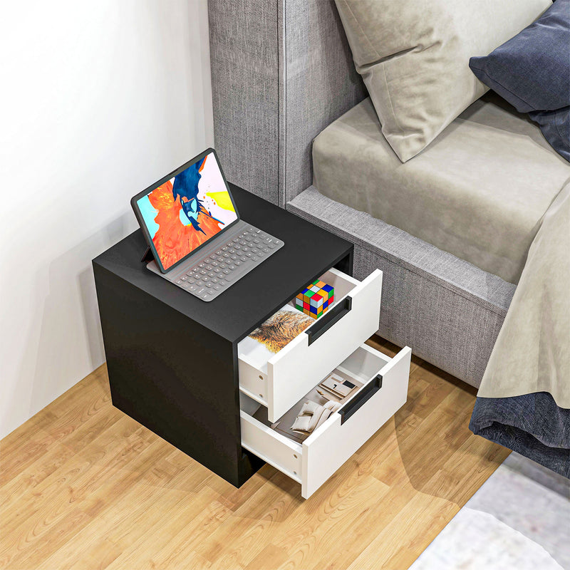 HOMCOM 2 Drawer Bedside Tables Set of 2 with Storage Nightstands for Bedroom