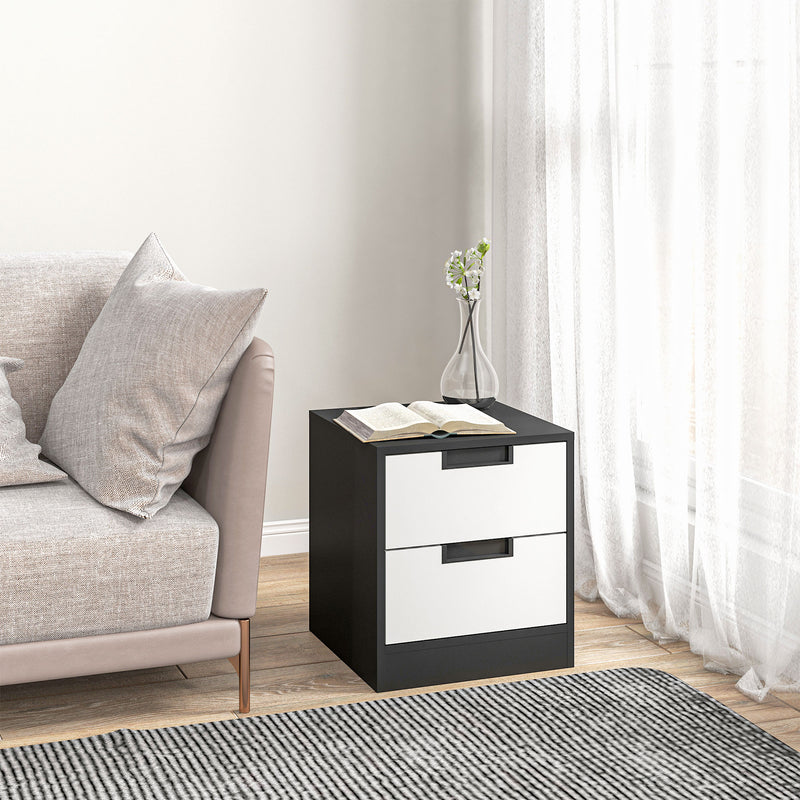 HOMCOM 2 Drawer Bedside Tables Set of 2 with Storage Nightstands for Bedroom