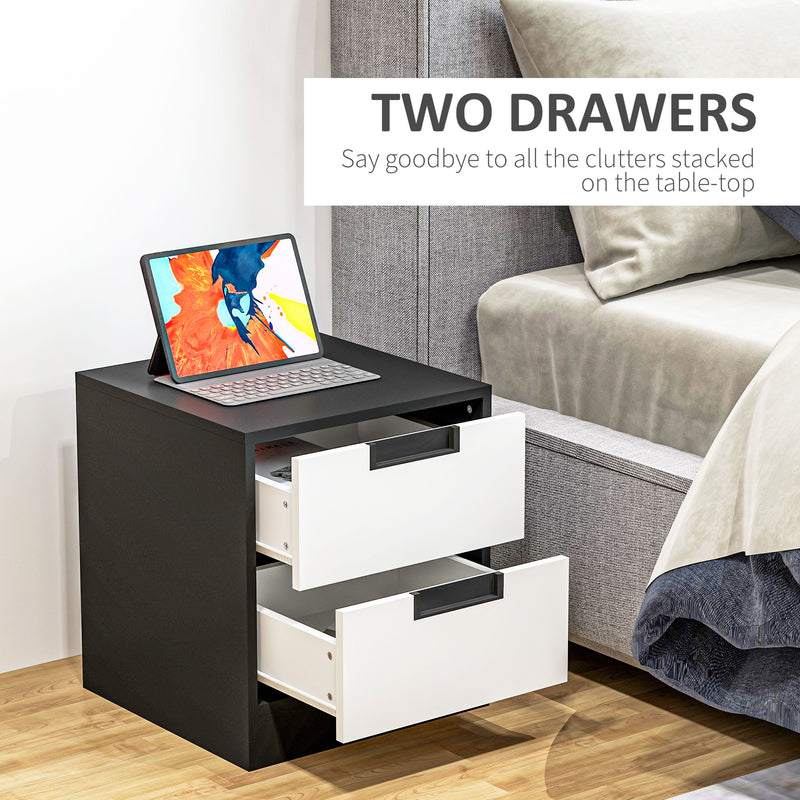 HOMCOM 2 Drawer Bedside Tables Set of 2 with Storage Nightstands for Bedroom