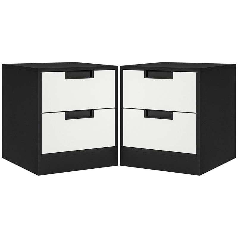 HOMCOM 2 Drawer Bedside Tables Set of 2 with Storage Nightstands for Bedroom