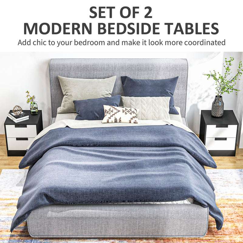 HOMCOM 2 Drawer Bedside Tables Set of 2 with Storage Nightstands for Bedroom