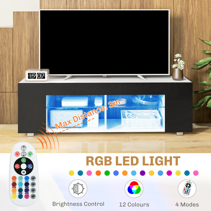 HOMCOM TV Stand 145cm TV Unit With Glass Shelves RGB LED Light For 60 Inch TV