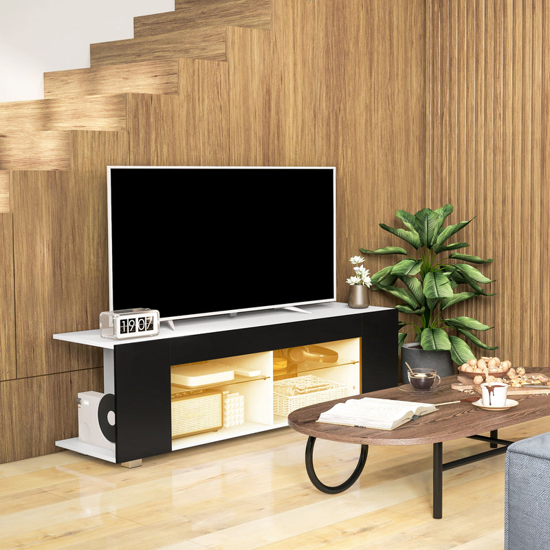 HOMCOM TV Stand 145cm TV Unit With Glass Shelves RGB LED Light For 60 Inch TV