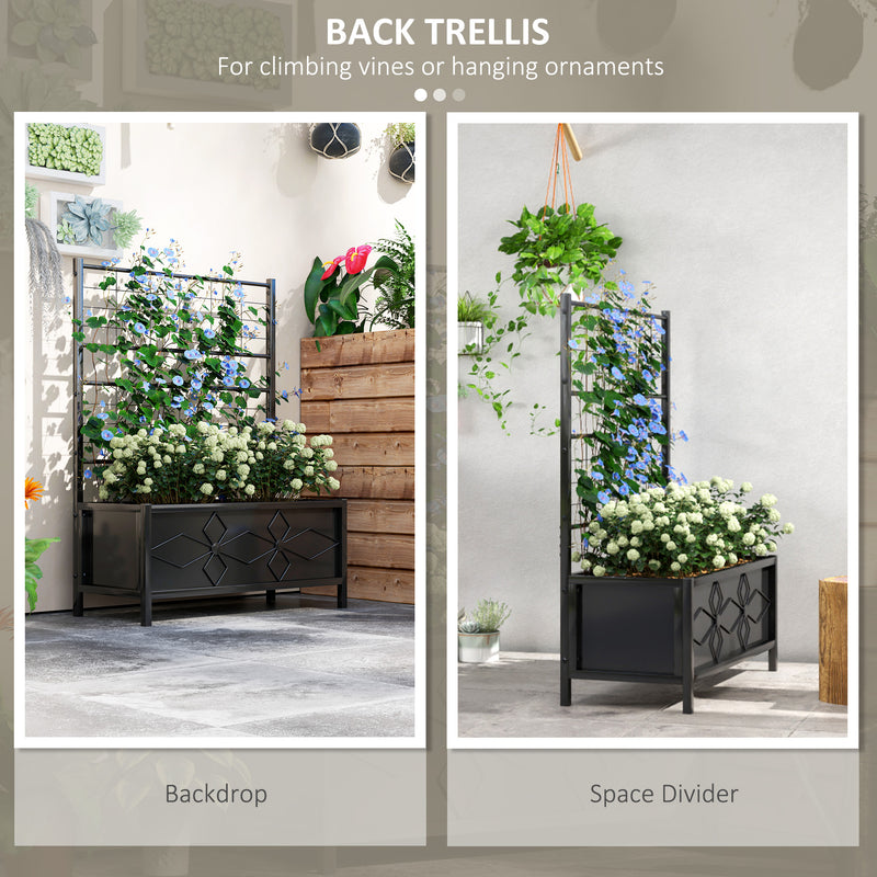 Outsunny Metal Raised Garden Bed Planter Box with Trellis, 90 x 40 x 120 cm