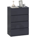 HOMCOM Bedroom Chest of Drawers, High Gloss 4 Drawers Dresser, Grey