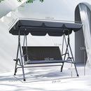Outsunny 3 Seater Garden Swing Seat Bench w/ Adjustable Canopy, Grey