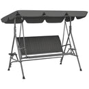 Outsunny 3 Seater Garden Swing Seat Bench w/ Adjustable Canopy, Grey