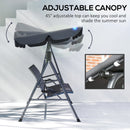 Outsunny 3 Seater Garden Swing Seat Bench w/ Adjustable Canopy, Grey