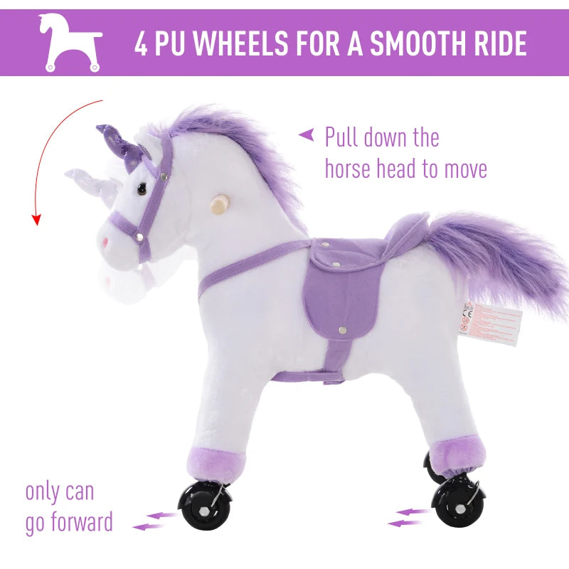 HOMCOM Children's  Ride on Unicorn - Purple and White