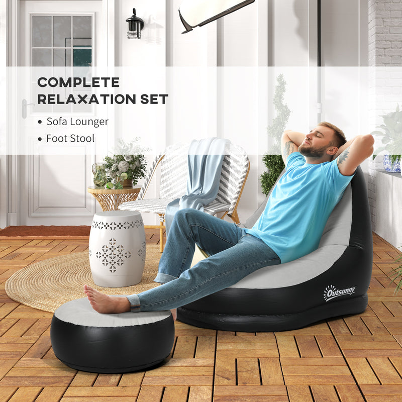 Outsunny Inflatable Chair and Footstool for Gaming, Reading, Watching