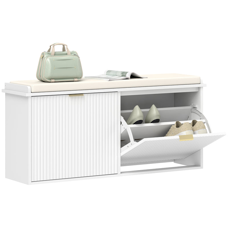HOMCOM Shoe Storage Bench With Cushion And Flip-Drawer 104x26x47.5cm