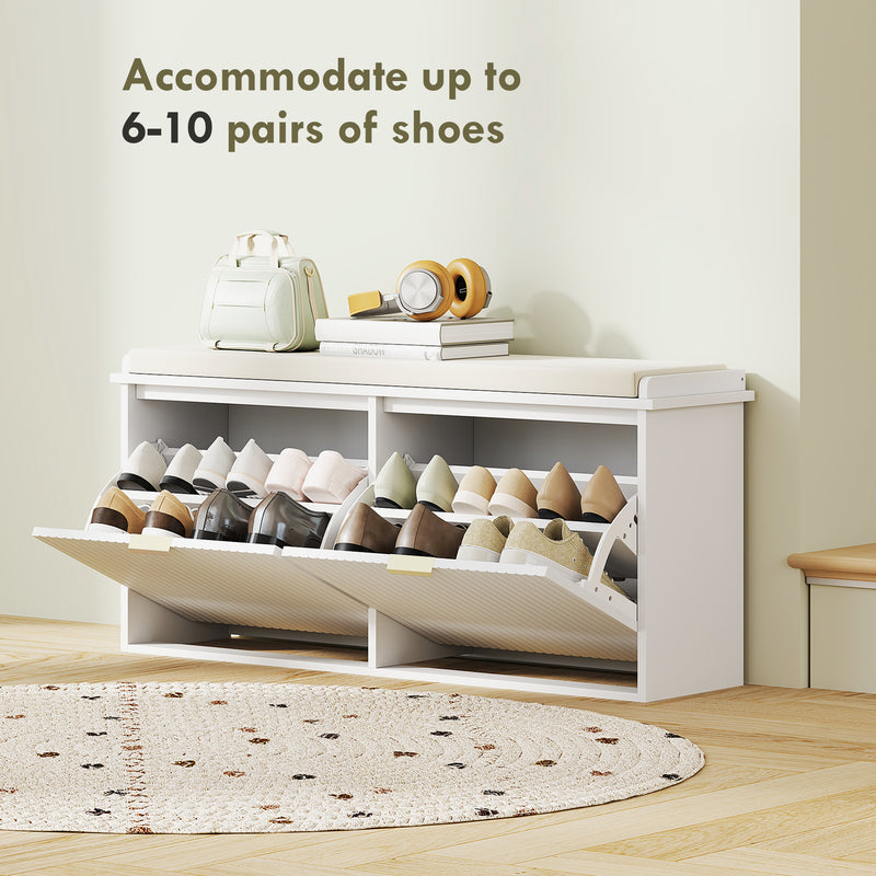 HOMCOM Shoe Storage Bench With Cushion And Flip-Drawer 104x26x47.5cm