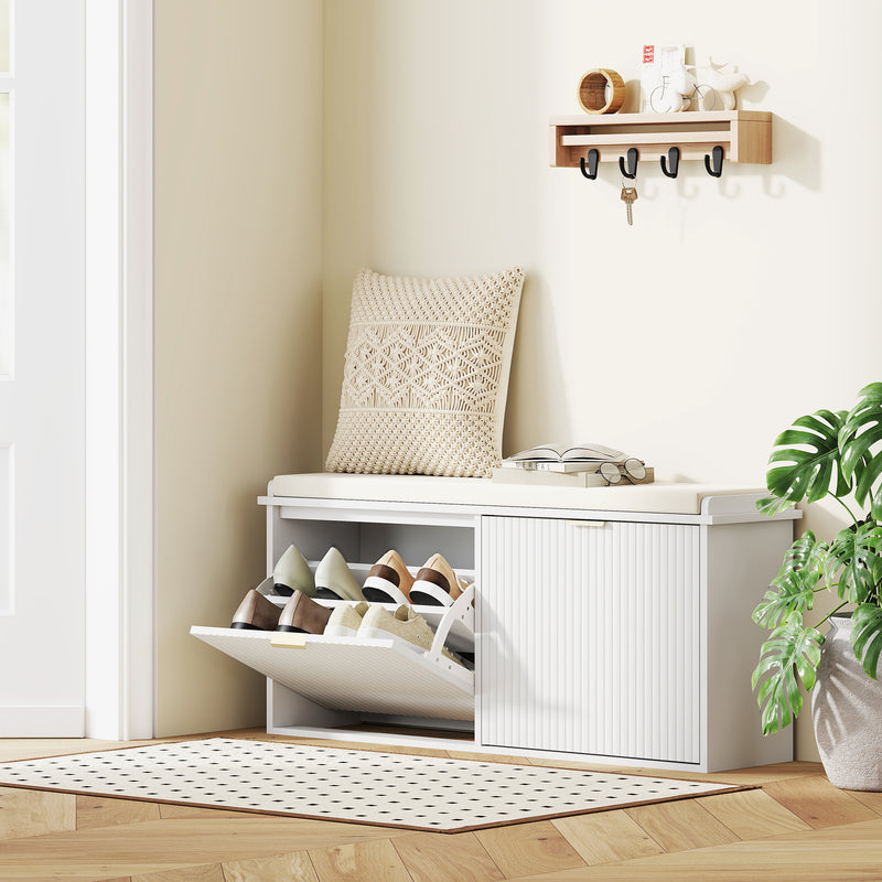 HOMCOM Shoe Storage Bench With Cushion And Flip-Drawer 104x26x47.5cm