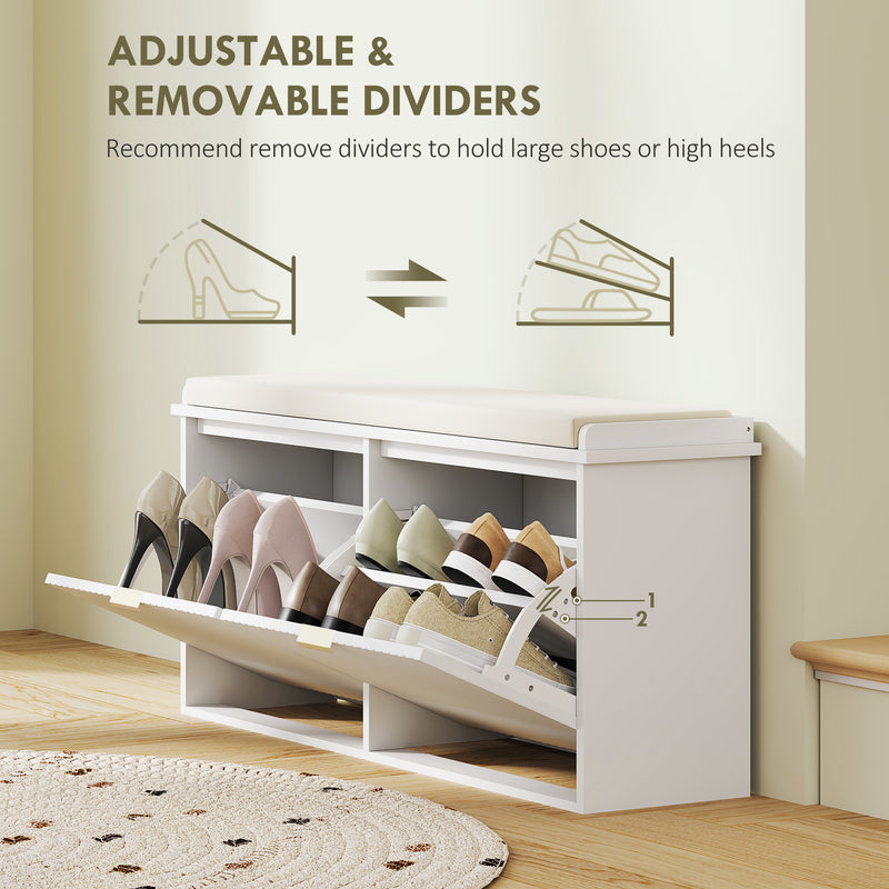 HOMCOM Shoe Storage Bench With Cushion And Flip-Drawer 104x26x47.5cm
