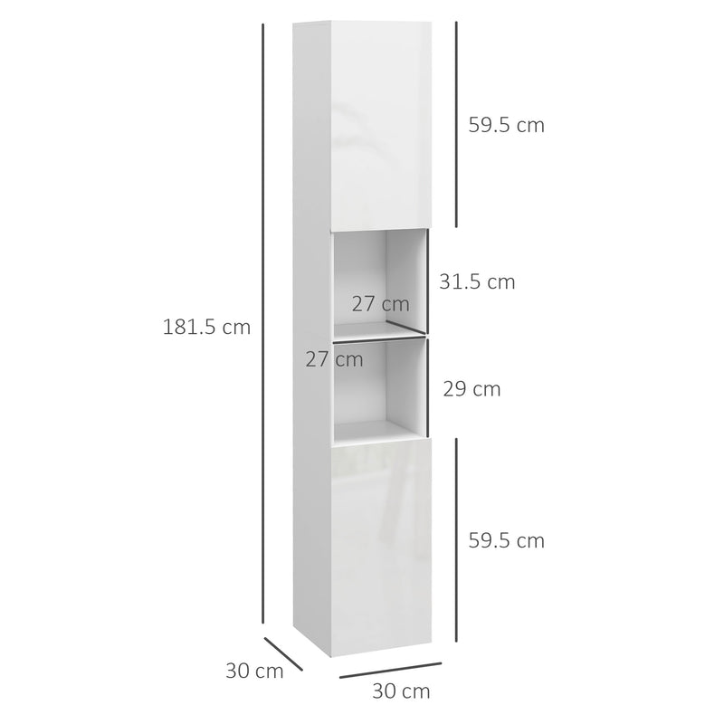 Kleankin High Gloss Bathroom Storage Cabinet With Adjustable Shelves White