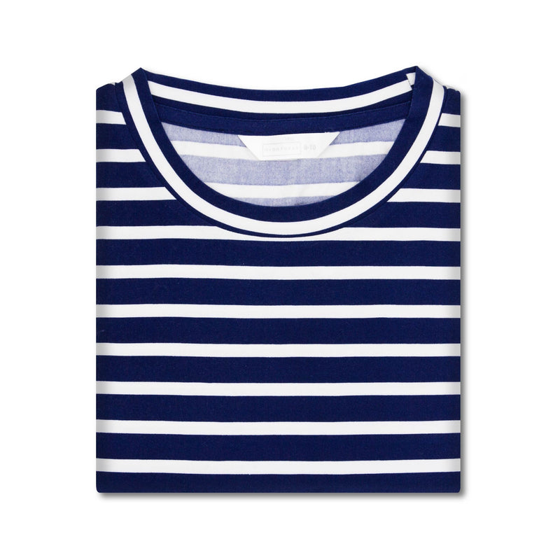 Tru Ladies Navy Stripe Jersey Pyjama - Navy