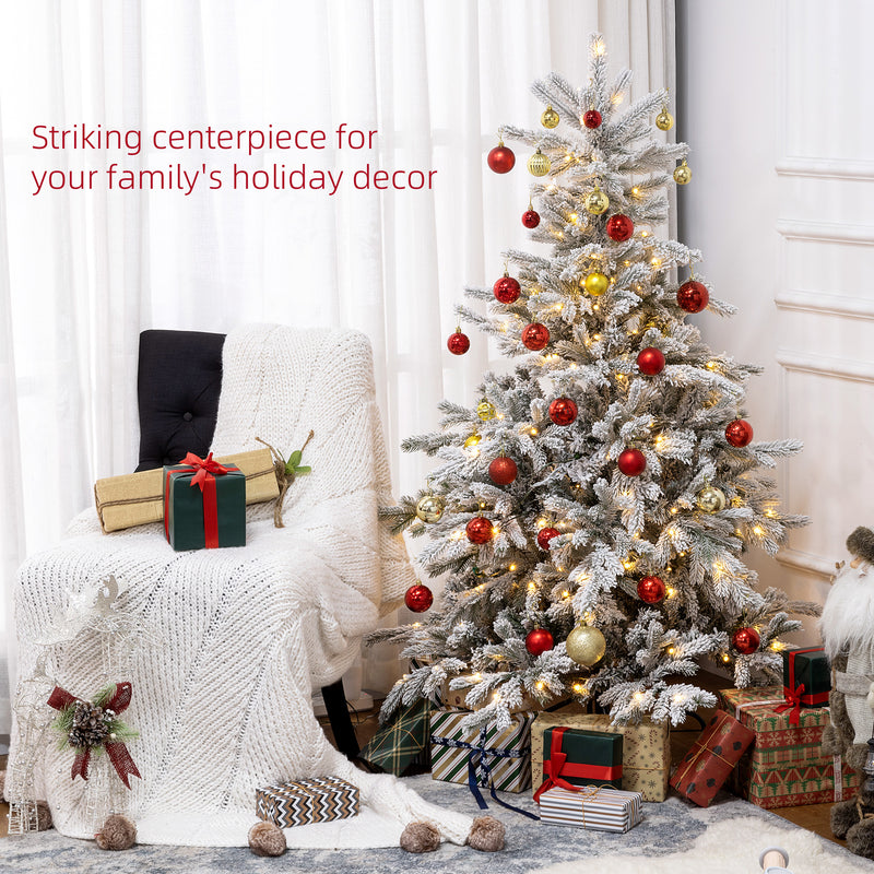 HOMCOM Artificial Christmas Tree with Realistic Snow Branches, LED Lights